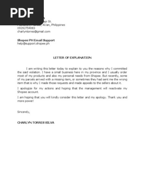 letter of explanation