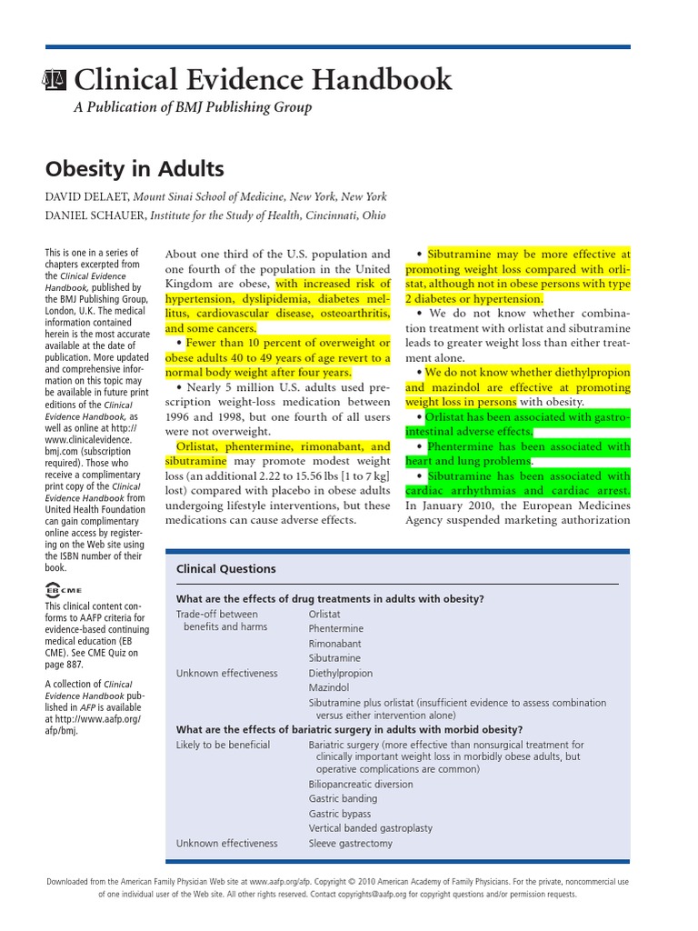 Obesity in Adults Aafp PDF Obesity Bariatric Surgery
