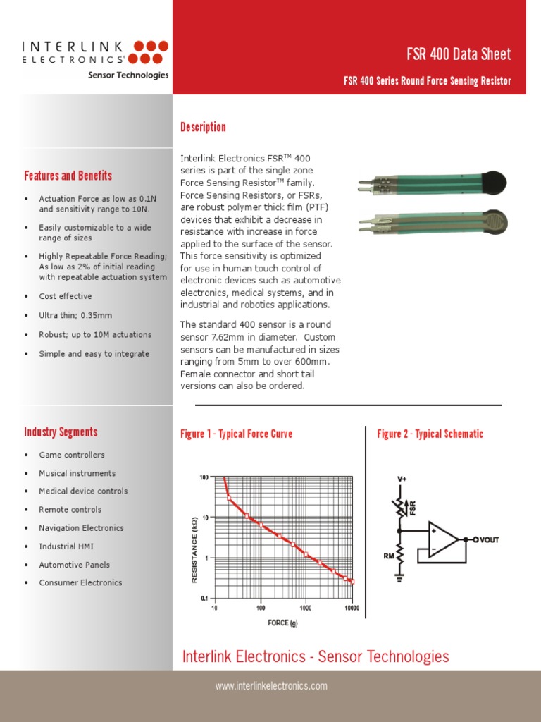 FSR 400 Series Datasheet Overview | PDF | Resistor | Sensor