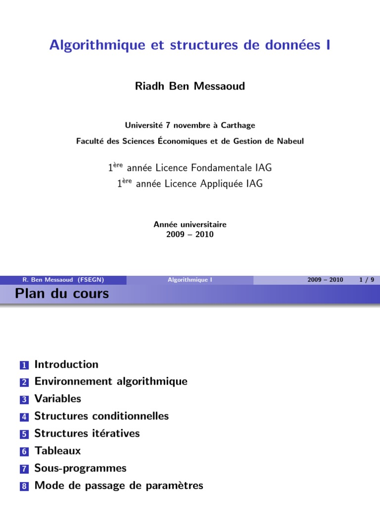 Algorithmes et Structures de Données I | PDF | Algorithmes ...