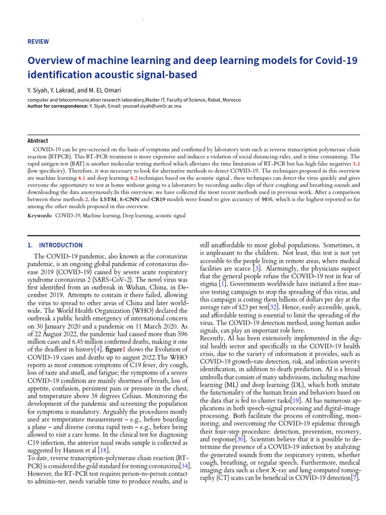 Machine Learning for COVID-19 Detection | PDF | Machine Learning | Deep ...