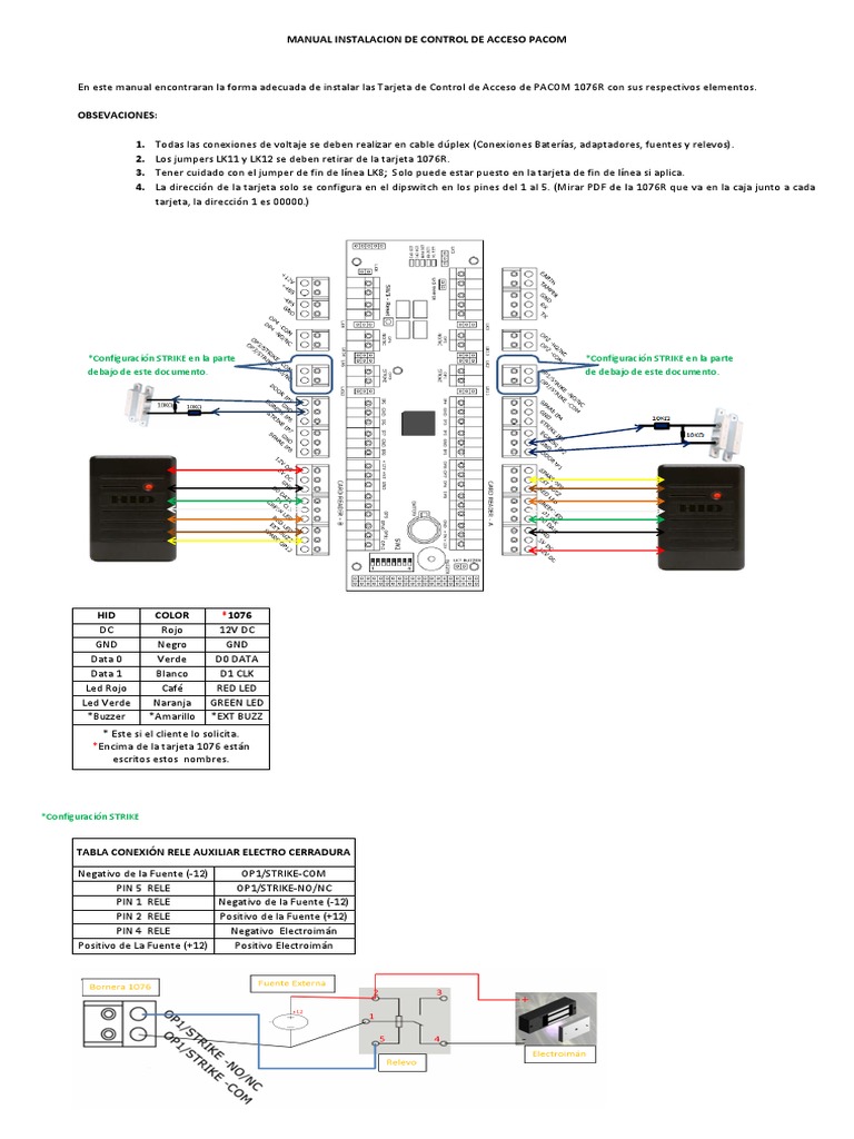 Instalación Control de Acceso PACOM 1076 | PDF