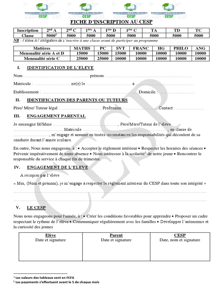 Inscription au CESP pour élèves | PDF | Pédagogie | Enseignants