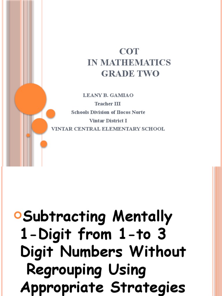 COT Math 2 Subtracting Mentally 1-2 Digit Number From 3 Digit Numbers | PDF