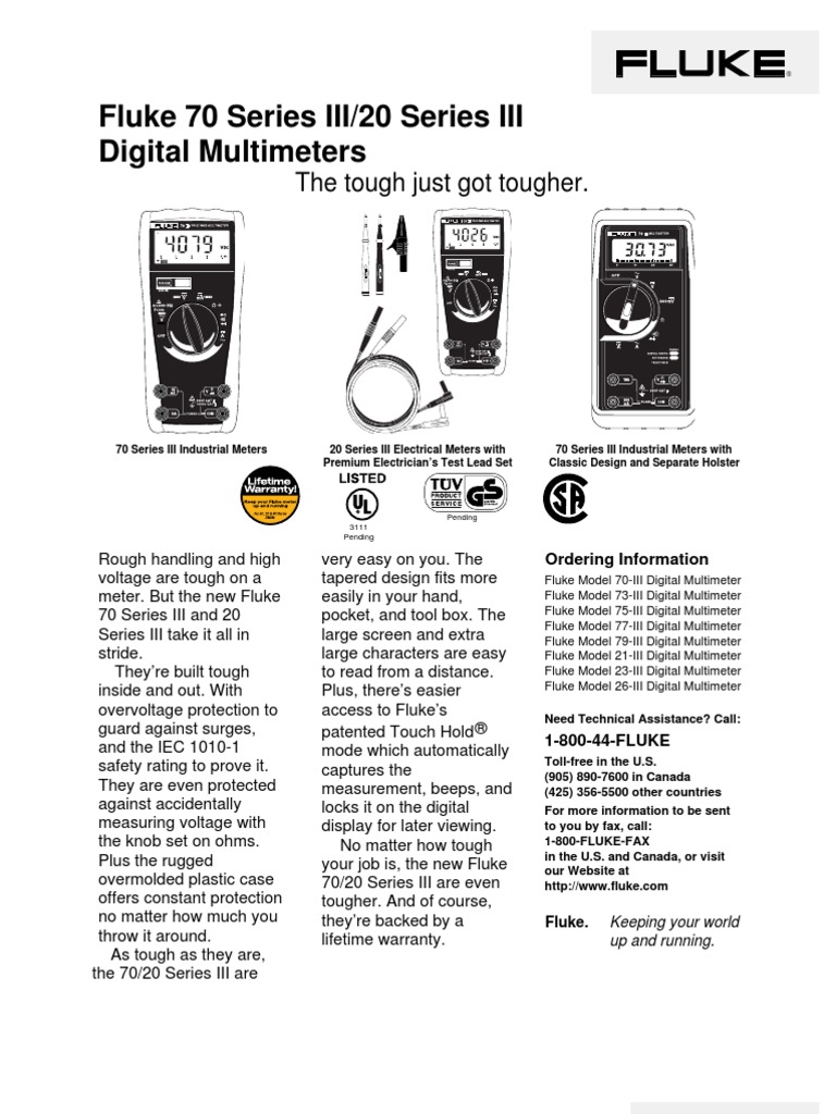 Fluke 70 Series III/20 Series III Digital Multimeters The tough just