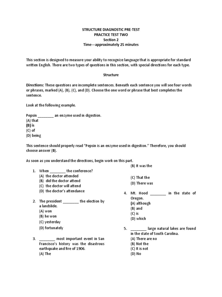 Structure Diagnostic Pre-Test Practice | PDF