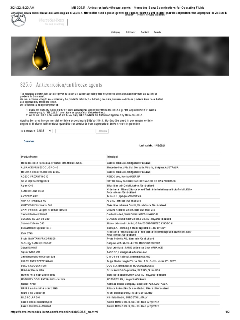 MB 325.5 Coolant PDF Petroleum Companies