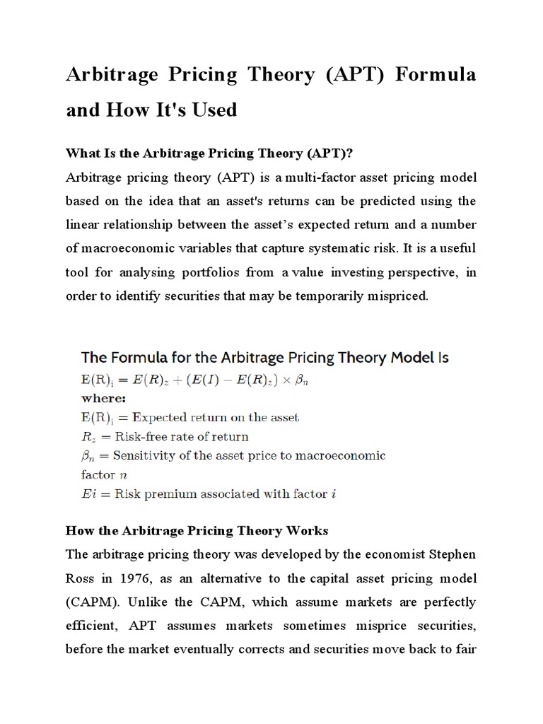 Arbitrage Pricing Theory | PDF | Capital Asset Pricing Model | Investing