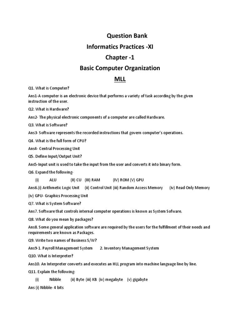 Class 11 IP: Chapter 1 MCQ Guide | PDF | System On A Chip | Central ...