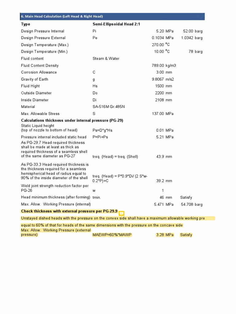 Main Head Calculation (Left Head & Right Head) PDF Pressure