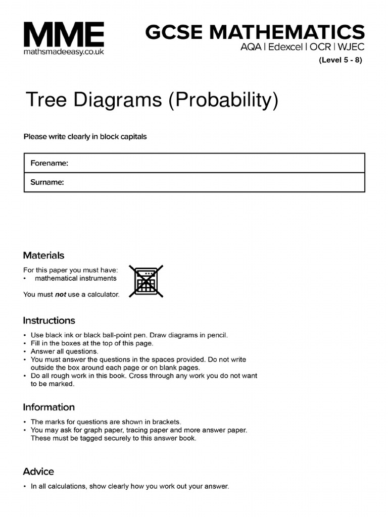 Probability Tree Diagram Exercises | PDF | Probability