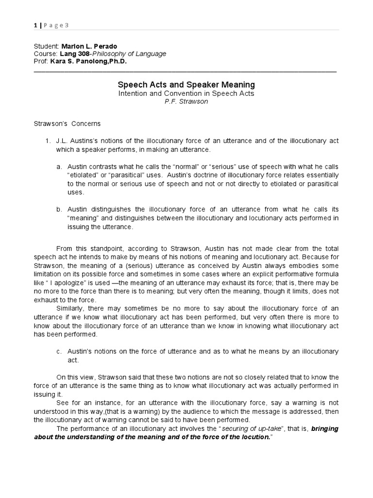 Speech Acts and Speaker Meaning PDF Philosophical Movements Human