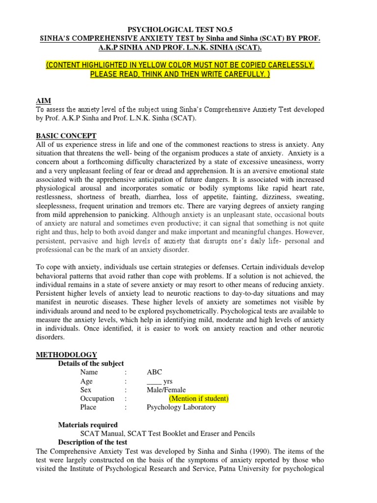 Scat | PDF | Anxiety | Fear