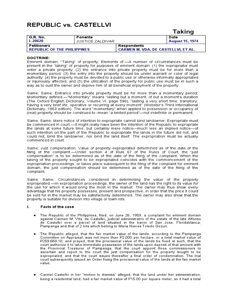 Republic vs castelvi 58 scra 336 1974 pdf eminent domain lease
