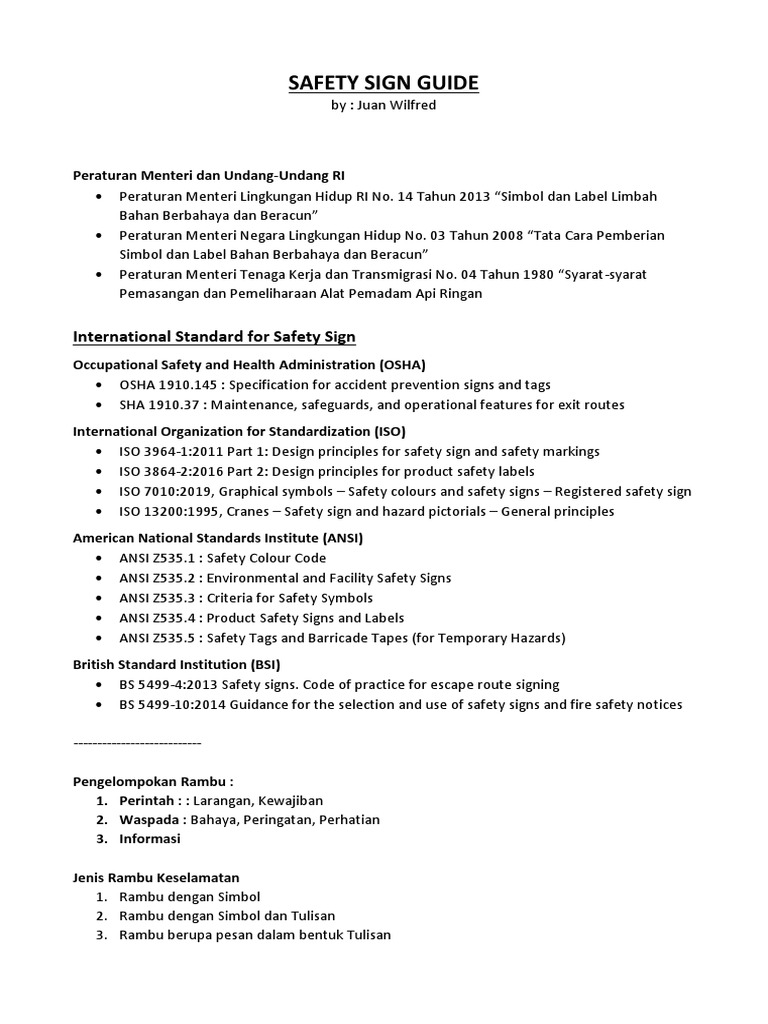 Safety Signs Guide - Bahasa Indonesia | PDF