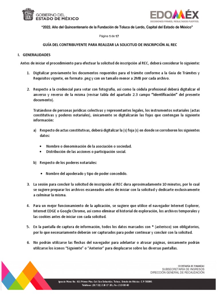 Guía para Inscripción al REC Edomex | PDF | México | Contador