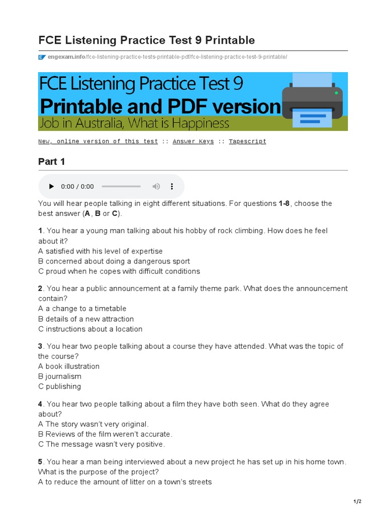 FCE Listening Practice Test 9 | PDF