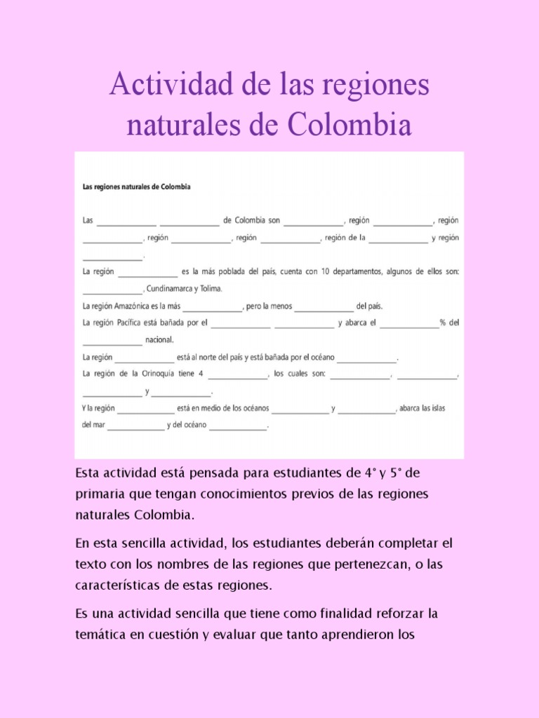 Actividad de Las Regiones Naturales de Colombia | PDF