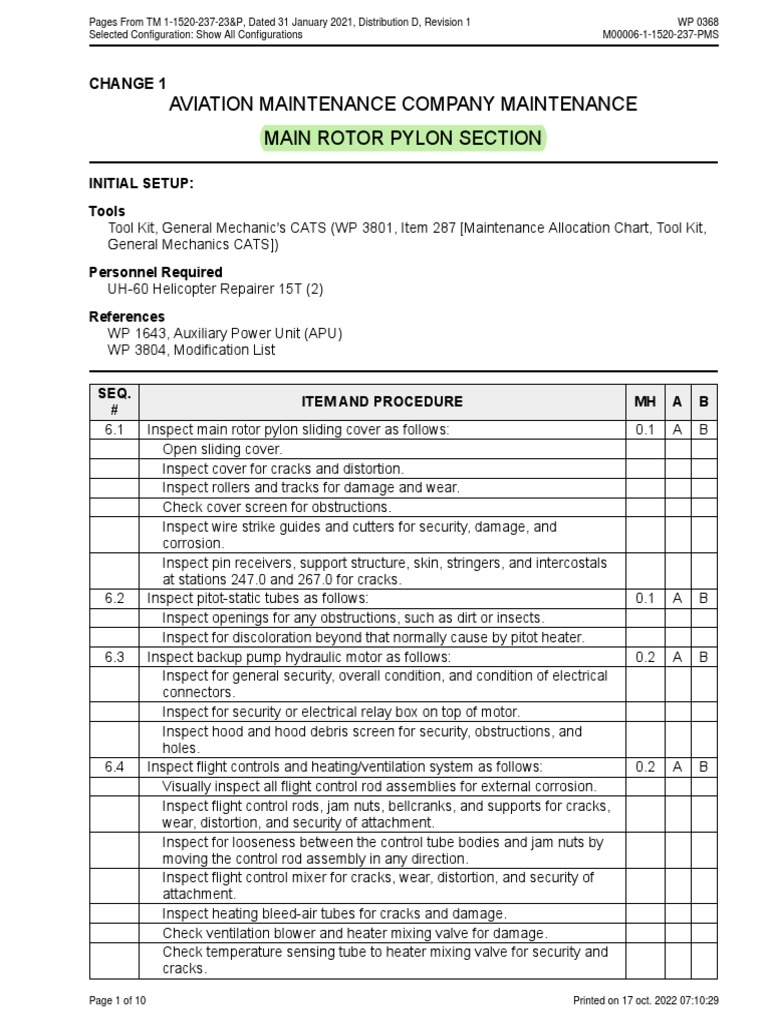 UH-60 Main Rotor Pylon Maintenance Guide | PDF | Helicopter Rotor | Valve
