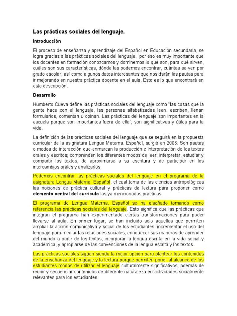 Prácticas Sociales del Lenguaje en Secundaria | PDF | Método de ...