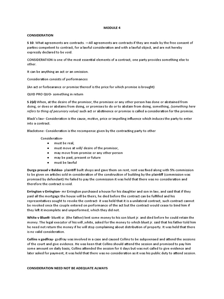 End Sem Notes Contratcs | PDF | Misrepresentation | Consideration