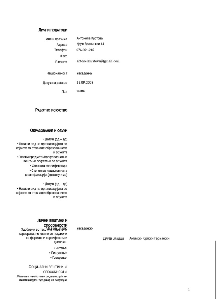 CV Obrazec | PDF