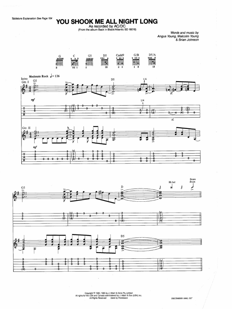 AD DC You Shook Me All Night Long PDF