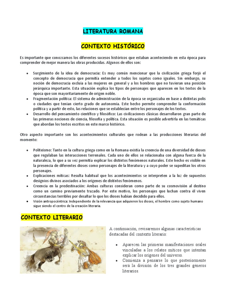 Contexto y géneros de la literatura romana | PDF | Literatura latina ...