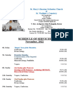 Schedule of Divine Services - November, 2022