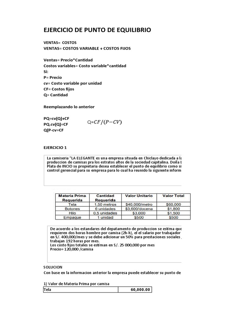 Ejercicio de Punto de Equilibrio y Apalancamiento | PDF ...