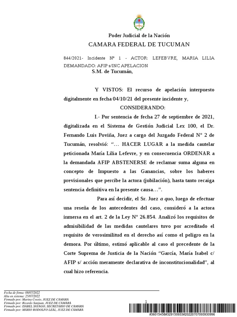 Jurisprudencia 2022 Lefebvre, María Lilia C. Afip Impuesto A Las