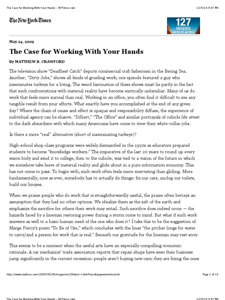 2009.05.21 The Case For Working With Your Hands | PDF | Thought | Causality