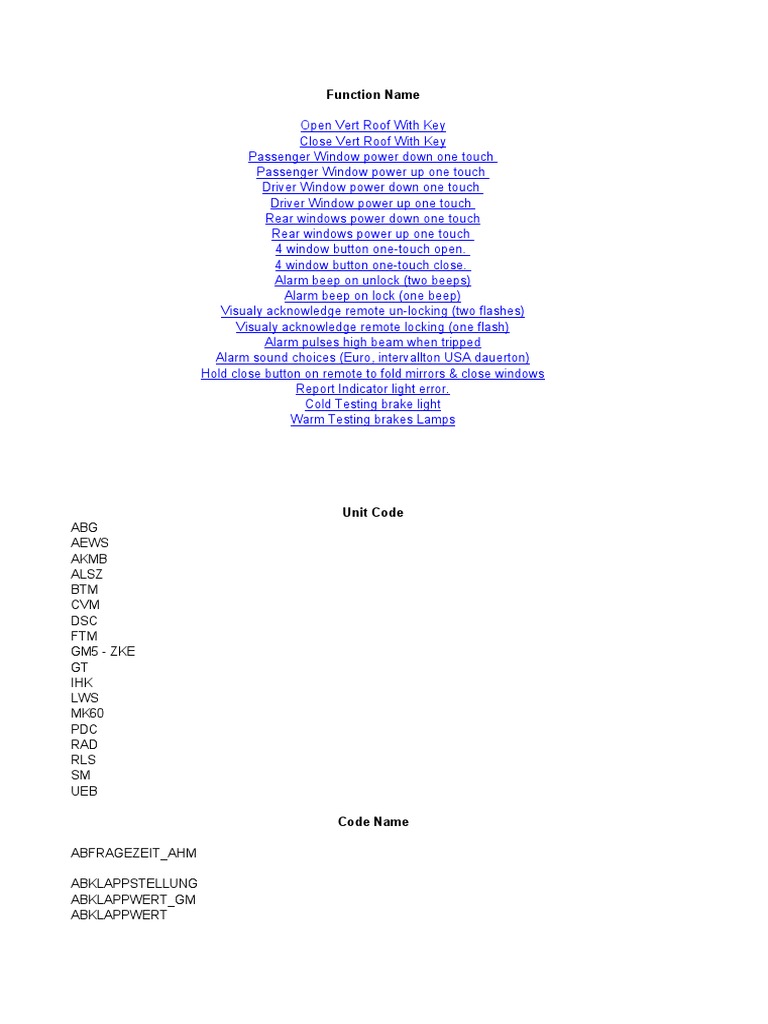 BMW E46 Code List | PDF