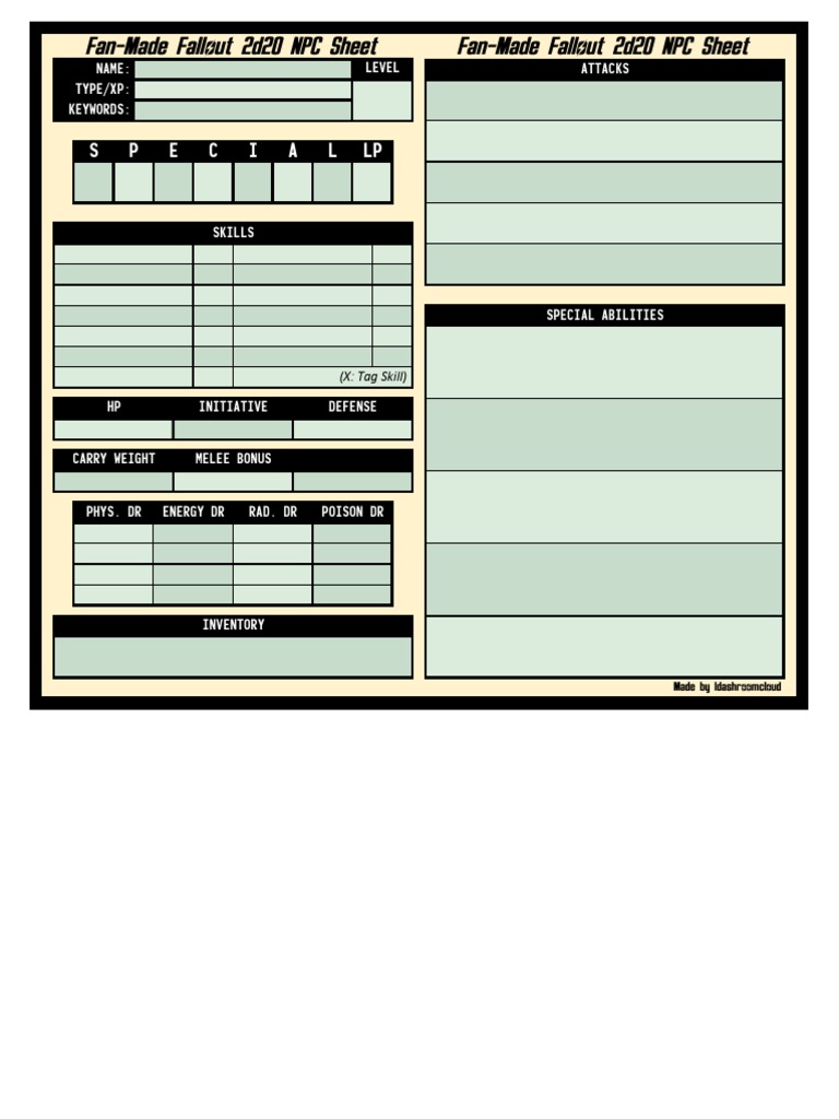 Fallout 2d20 Character & Creature Sheets | PDF