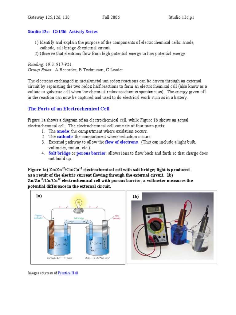 F 06 S13c Ecellmodels | PDF | Electrochemistry | Redox