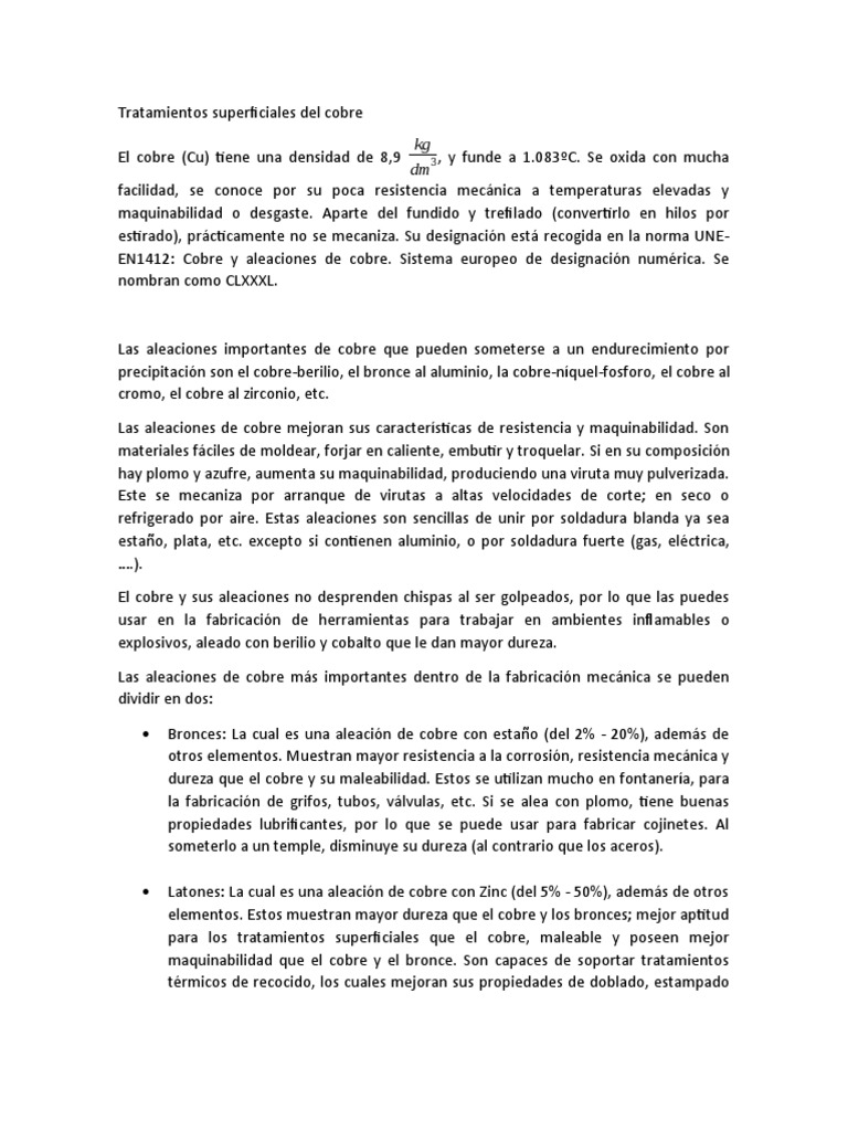 Tratamientos del Cobre y Aleaciones | PDF | Cobre | Tratamiento a base ...