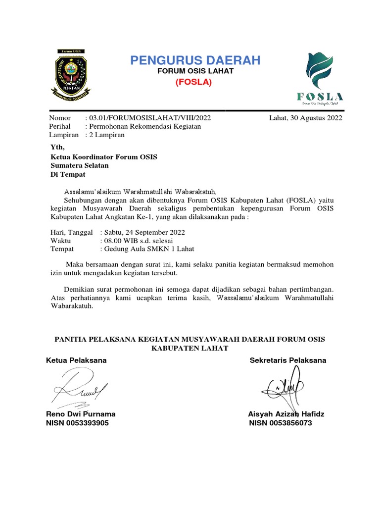 Musyawarah Daerah FOSLA 2022 | PDF