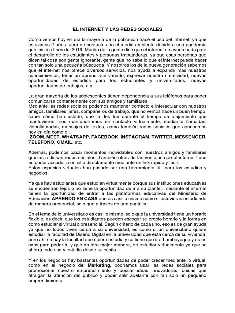 Impacto del Internet en Educación y Redes Sociales | PDF | Servicio de ...