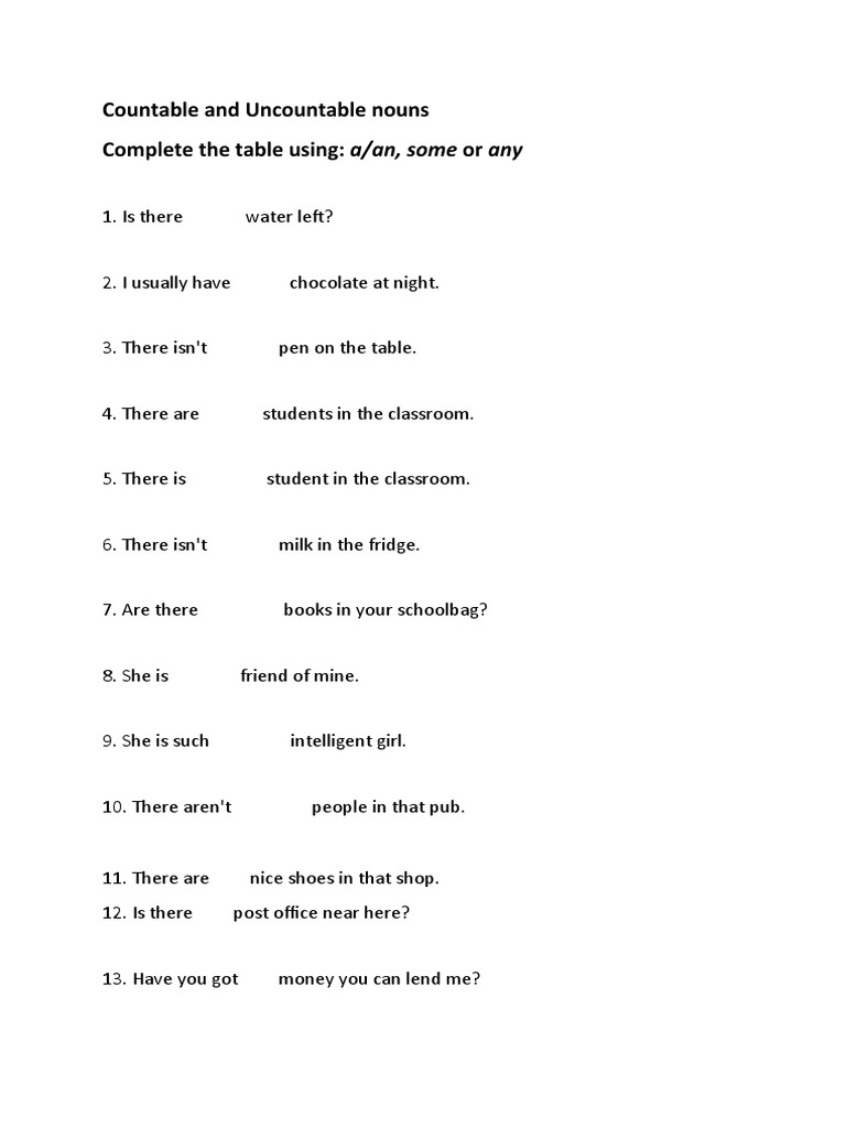 Countable and uncountable a an some any pdf