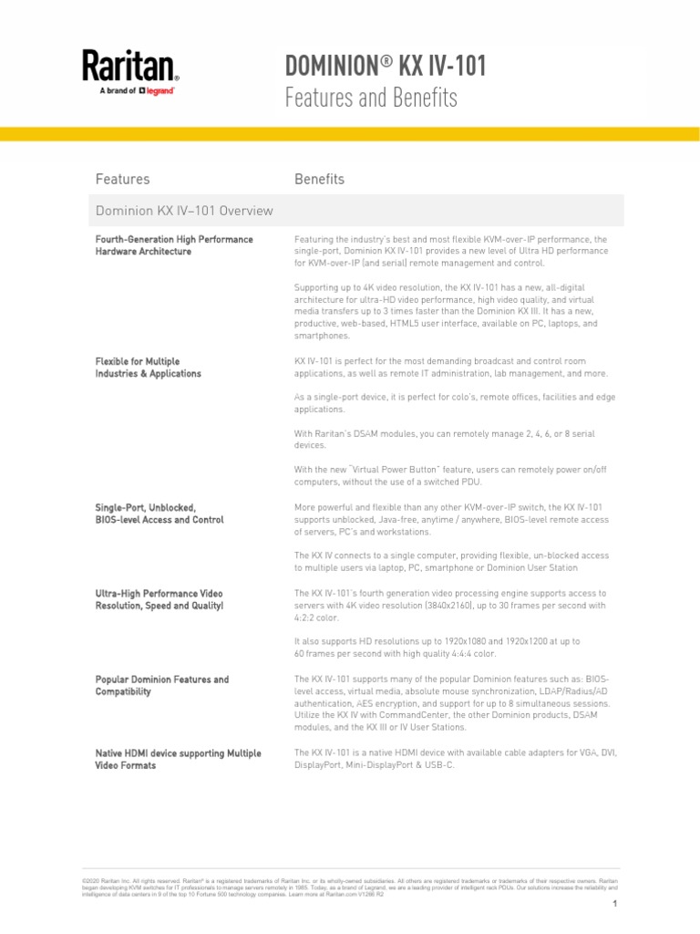 Dominion KX IV 101 Featurebenefit PDF Transport Layer Security Radius