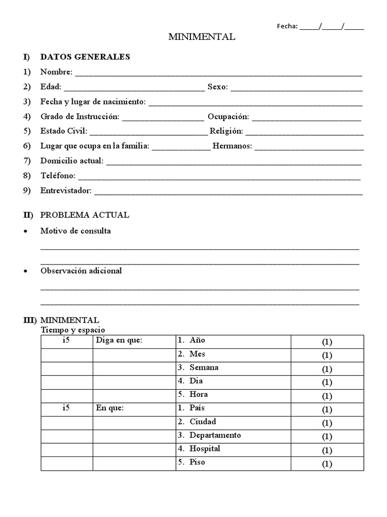 Mini Mental Test: Formulario PDF | PDF