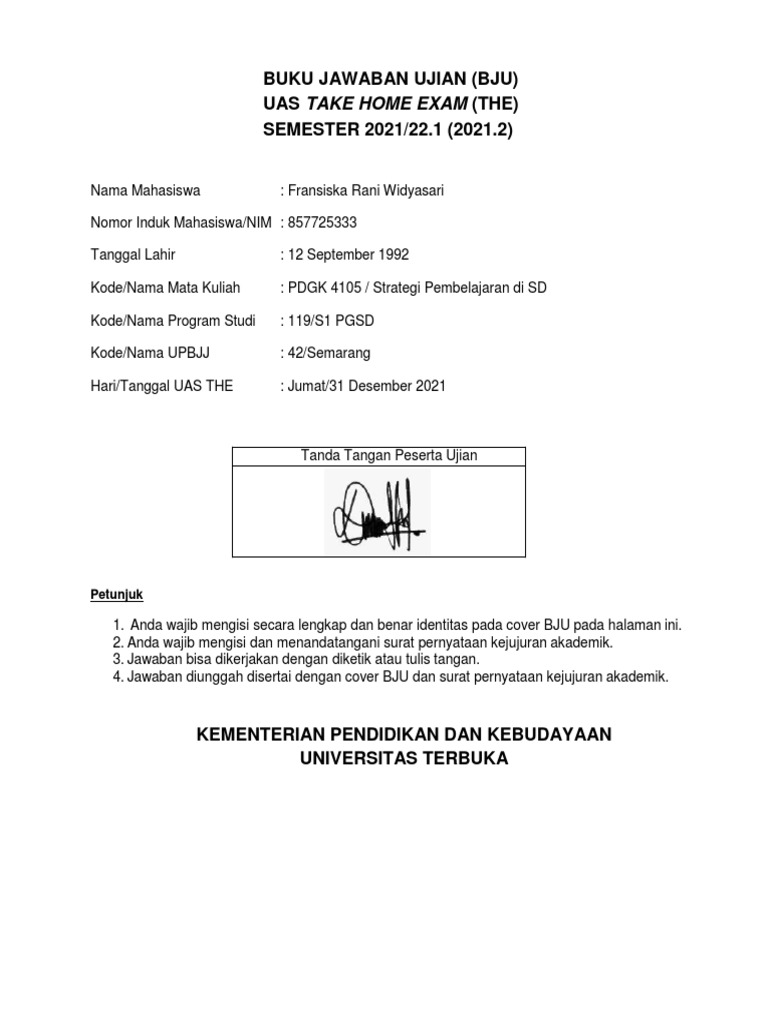Tanda Tangan Rani di Ujian Universitas | PDF | Sains & Matematika