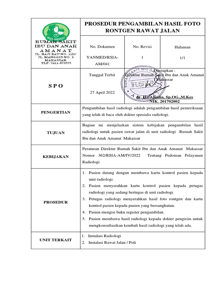 Prosedur Pengambilan Hasil Rontgen | PDF
