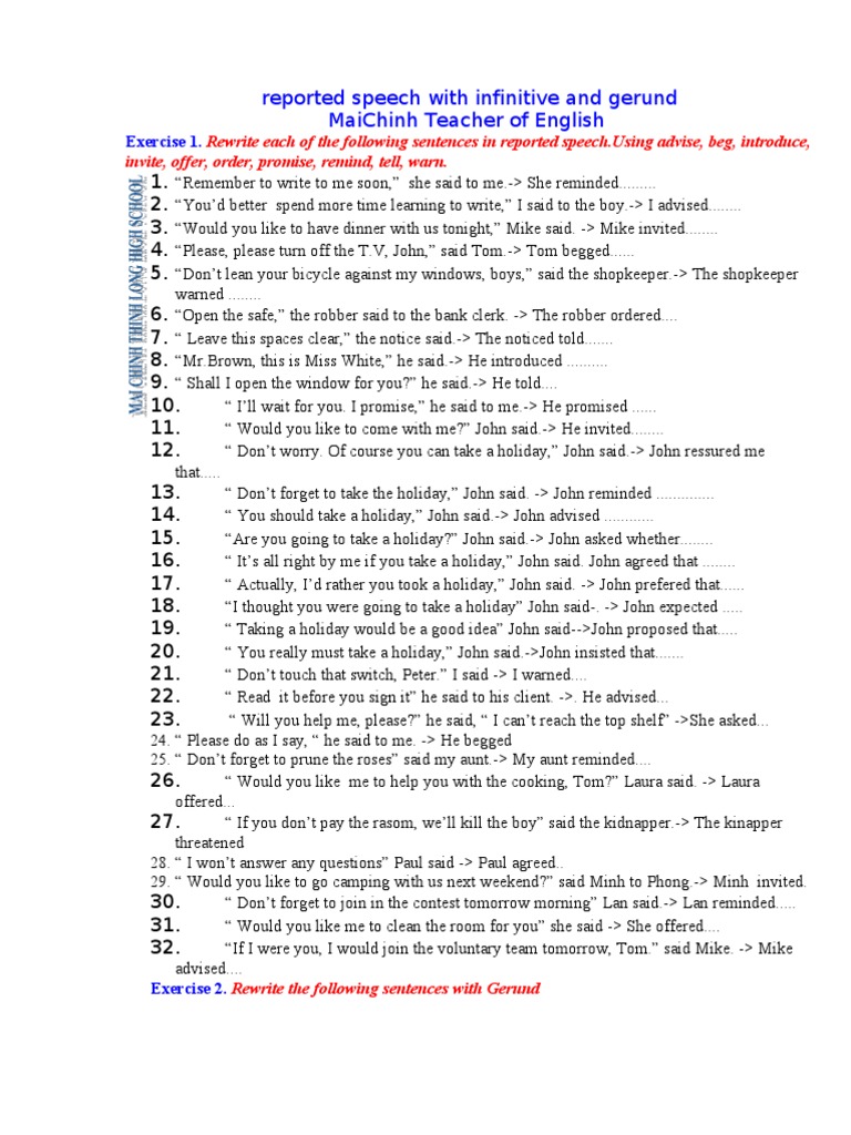 Reported Speech With Infinitive and Gerund | PDF | Home & Garden | Art