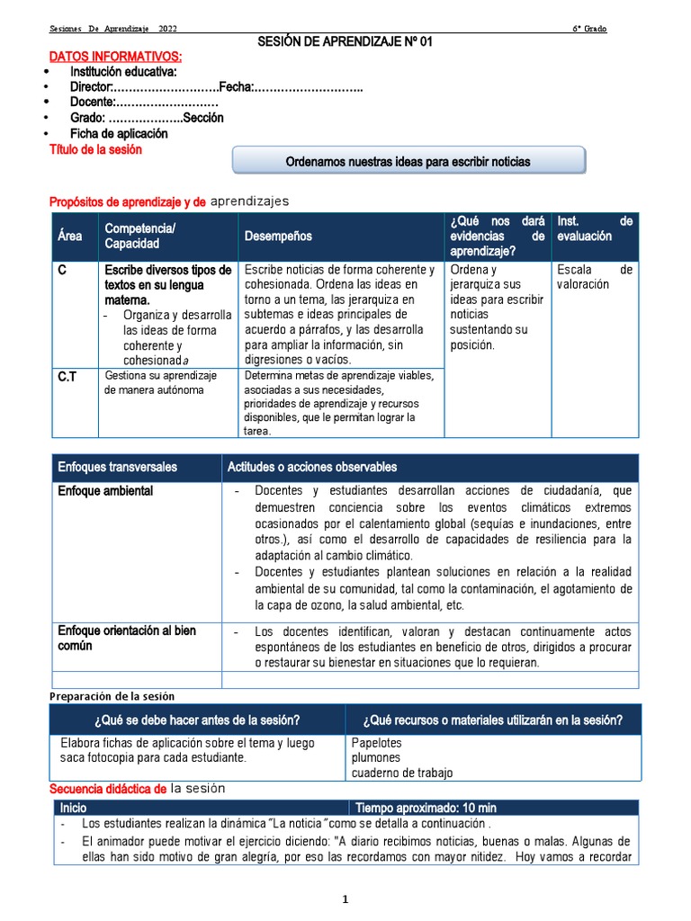 Sesiones Aprnedizaje Junio - 6° | PDF | Aprendizaje | Entorno natural