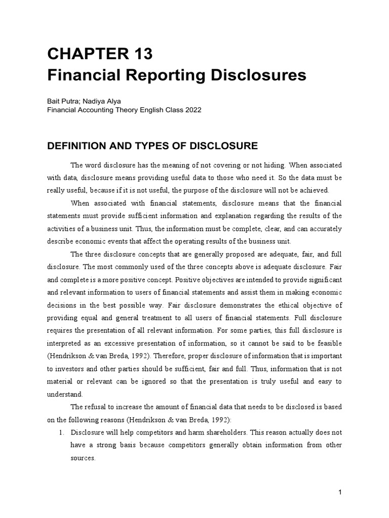 Types and Importance of Disclosure | PDF | Financial Statement ...