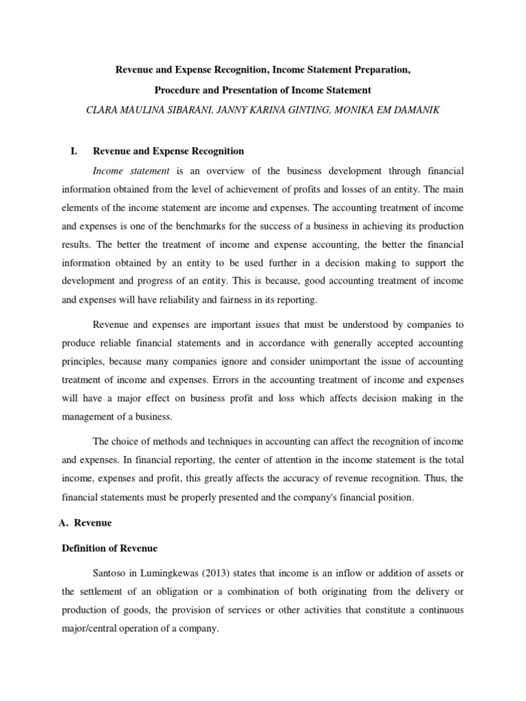 Revenue and expense recognition income statement preparation