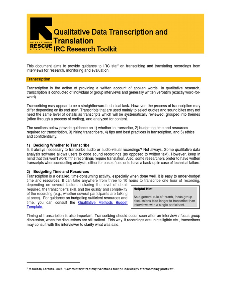 Qualitative Data Transcription Guide | PDF | Translations | Qualitative ...