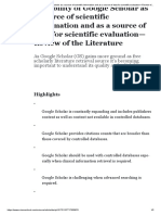 Suitability of Google Scholar As A Source of Scientific Information and As A Source of Data For Scientific Evaluation-Review of The Literature