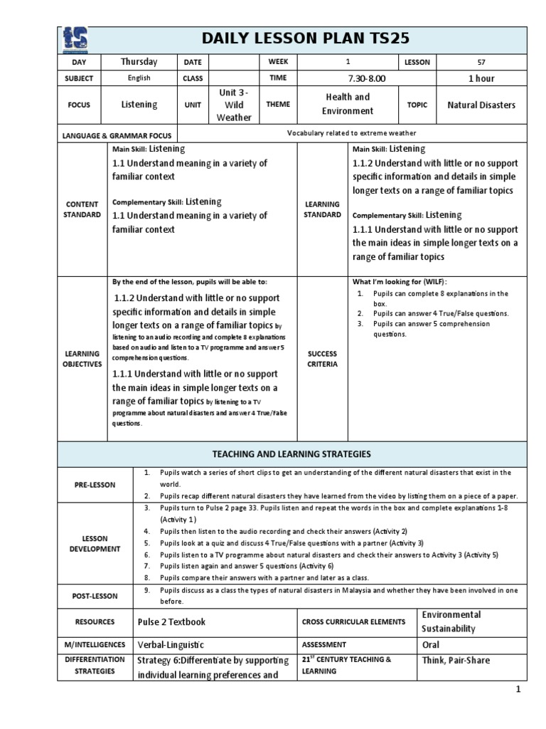 Lesson 57: Listening on Natural Disasters | PDF | Reading Comprehension ...